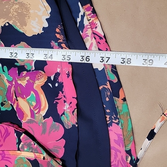 Dalia Size 12 Navy Blue with Multi-Color Floral Pattern Long Sleeve High Low Hem - Picture 11 of 14